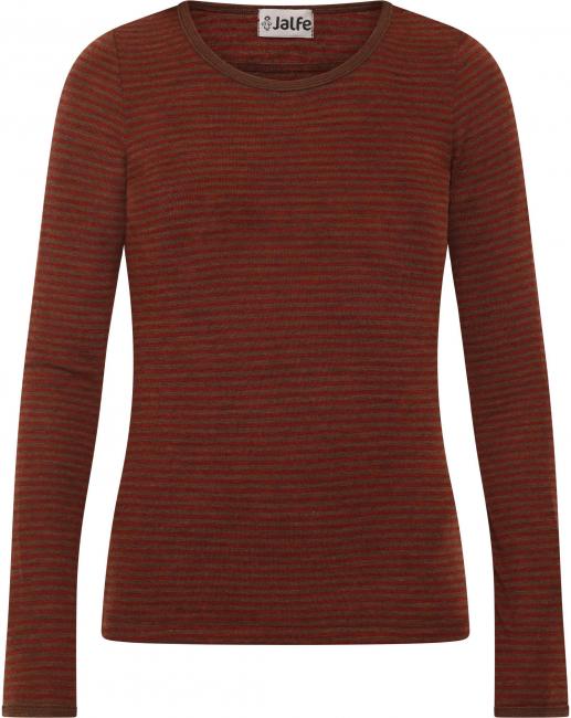 Wolle-Damenshirt Langarm gestreift Autumn/Braun von Jalfe
