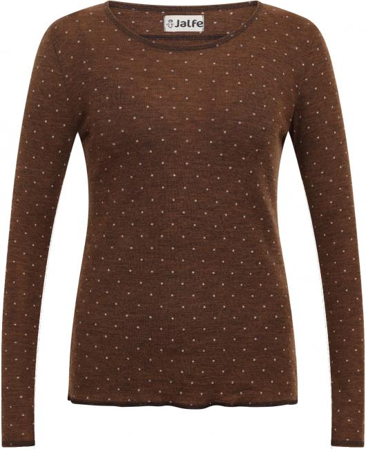 Wolle-Damenshirt Langarm in braun mit hellen Tupfen von Jalfe