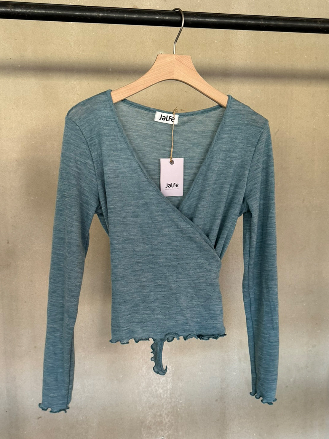 Wolle Wickel-Cardigan in Aqua mélange