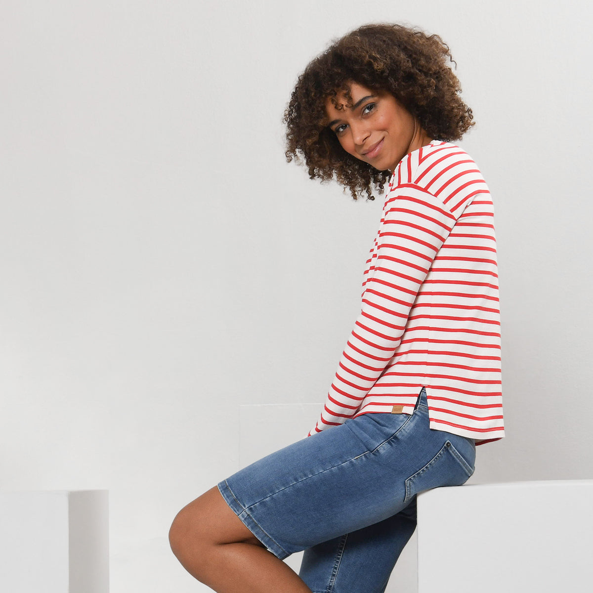 Damenshirt gestreift Natur/Rot von Living Craft