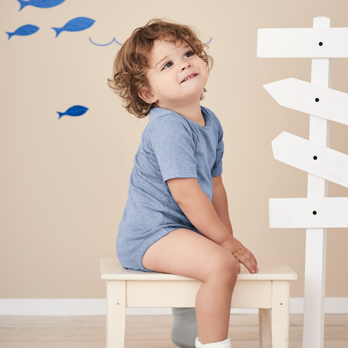 Kurzarm-Body uni blau von Living Craft