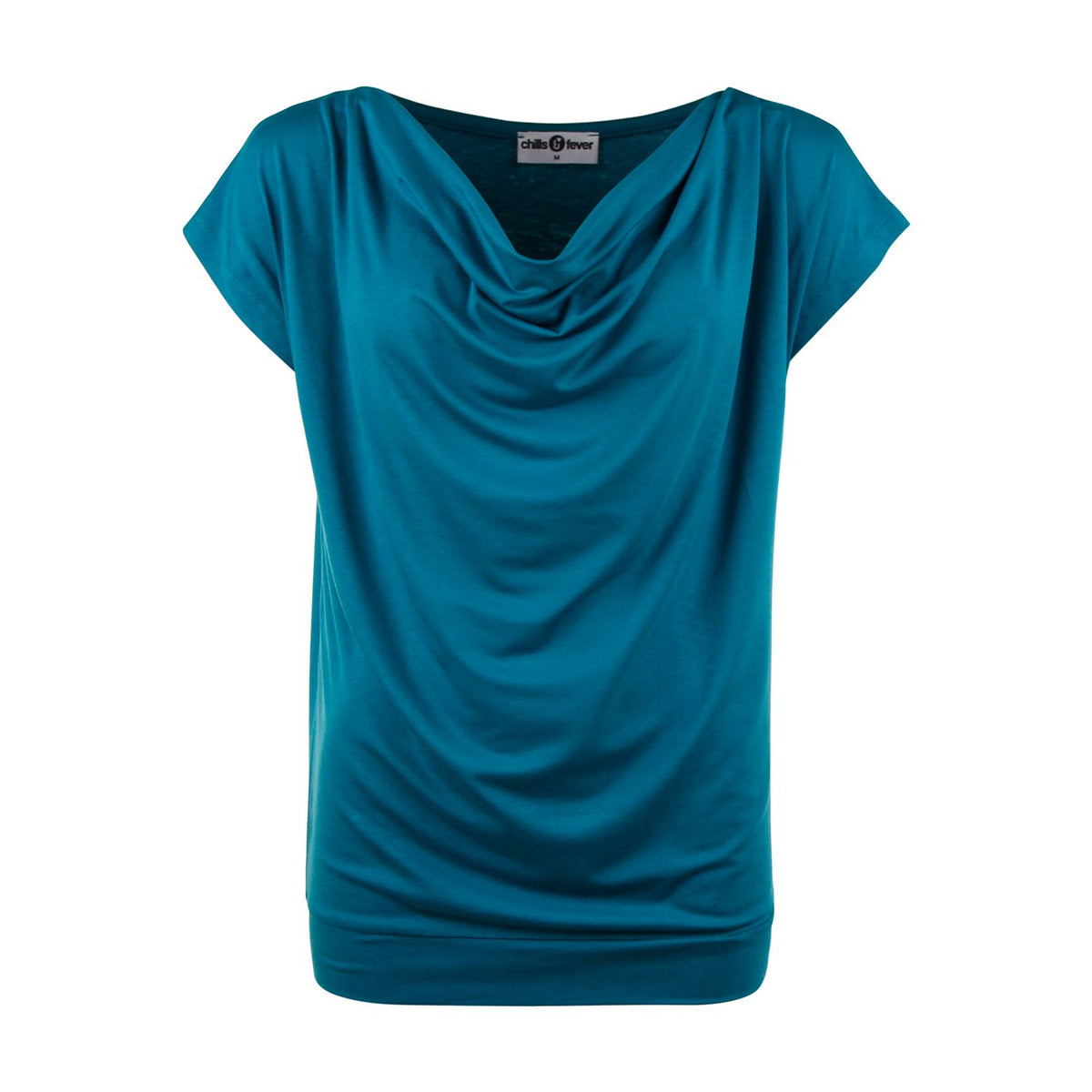 T-shirt mit Wasserfall-Kragen in Deep Lake von Chills&Fever
