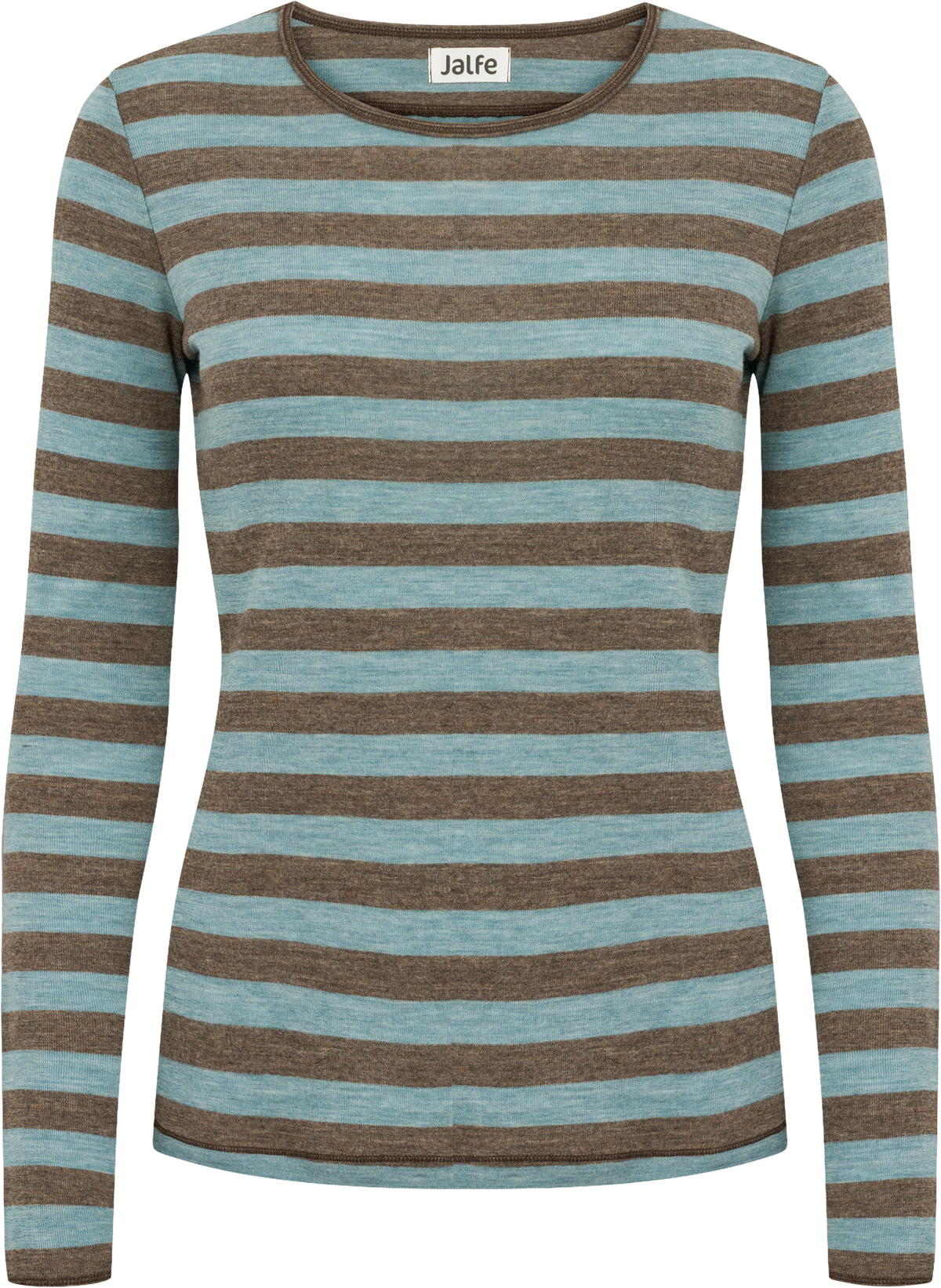 Wolle-Shirt breit gestreift Wood-Aqua Melange von Jalfe