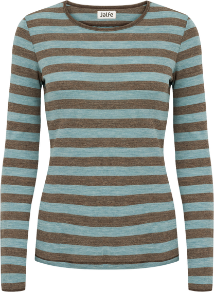 Wolle-Shirt breit gestreift Wood-Aqua Melange von Jalfe