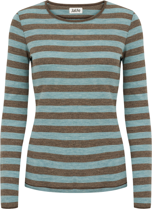 Wolle-Shirt breit gestreift Wood-Aqua Melange von Jalfe