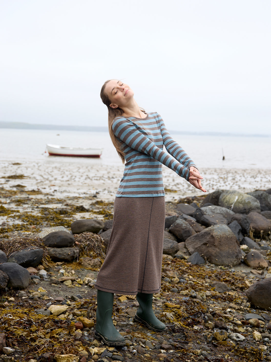 Wolle-Shirt breit gestreift Wood-Aqua Melange von Jalfe