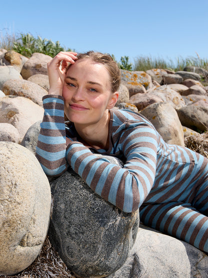 Wolle-Shirt breit gestreift Wood-Aqua Melange von Jalfe