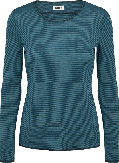 Wolle-Shirt dünn gestreift Petrol-Salbei Melange