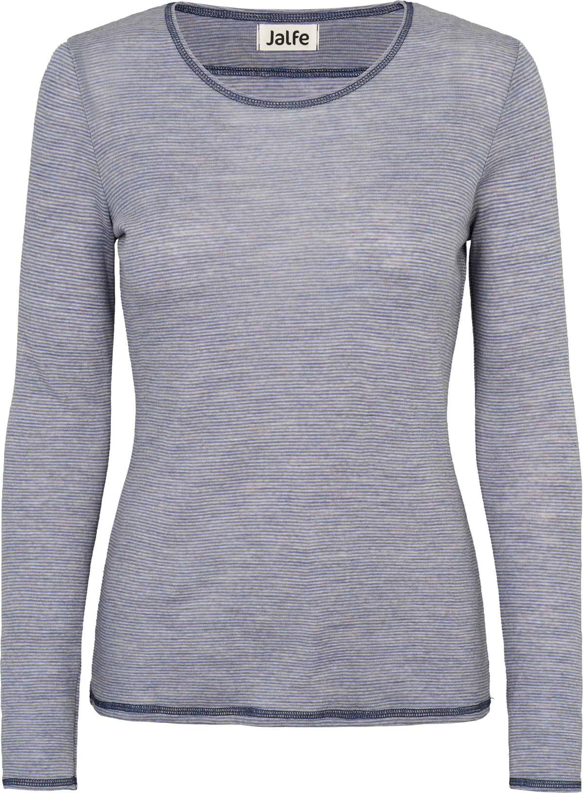 Wolle-Damenshirt Langarm  gestreift natural/light blue von Jalfe