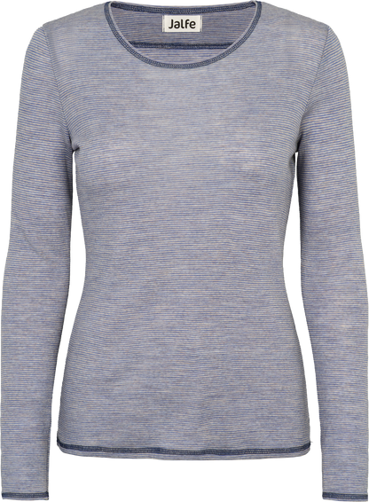 Wolle-Damenshirt Langarm  gestreift natural/light blue von Jalfe