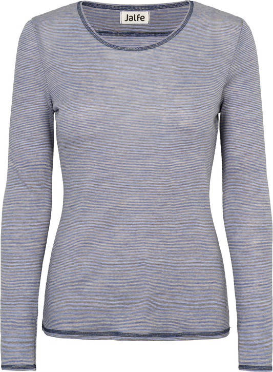 Wolle-Damenshirt Langarm  gestreift natural/light blue von Jalfe