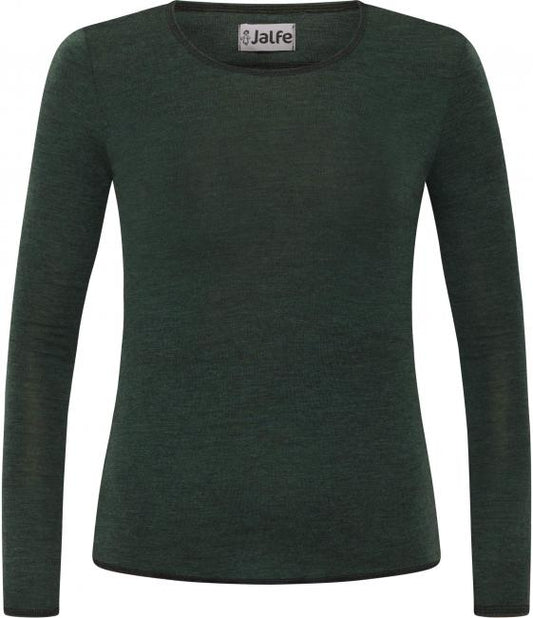 Wolle-Damenshirt Langarm in Dunkelgrün von Jalfe