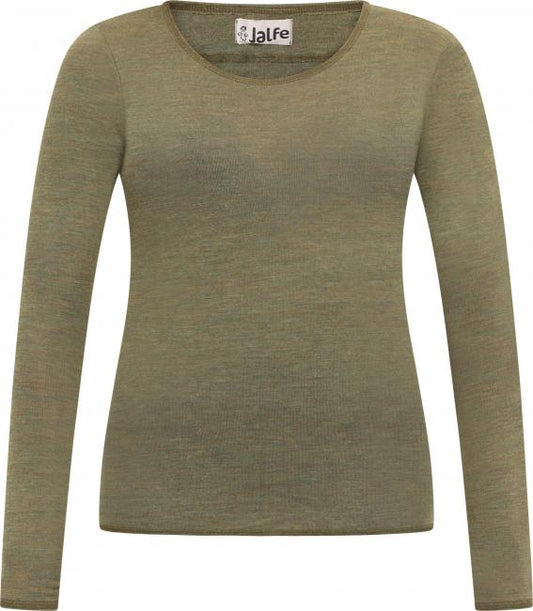 Wolle-Damenshirt Langarm in Olive mélange von Jalfe