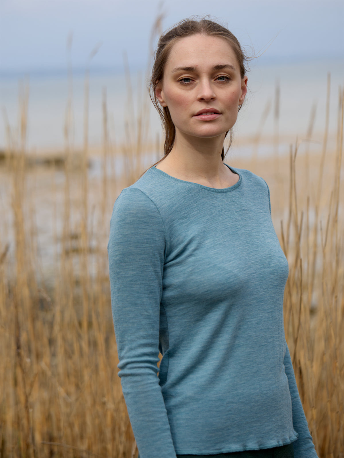 Wolle-Damenshirt Langarm  in Aloe Melange von Jalfe