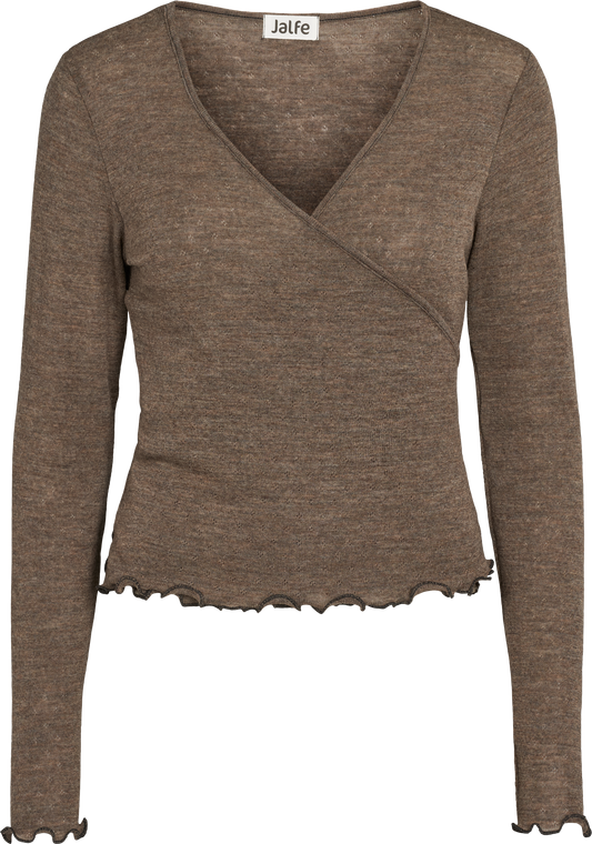 Wolle Wickel-Cardigan in Wood Melange