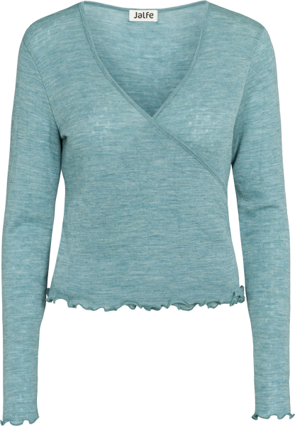 Wolle Wickel-Cardigan in Aqua mélange