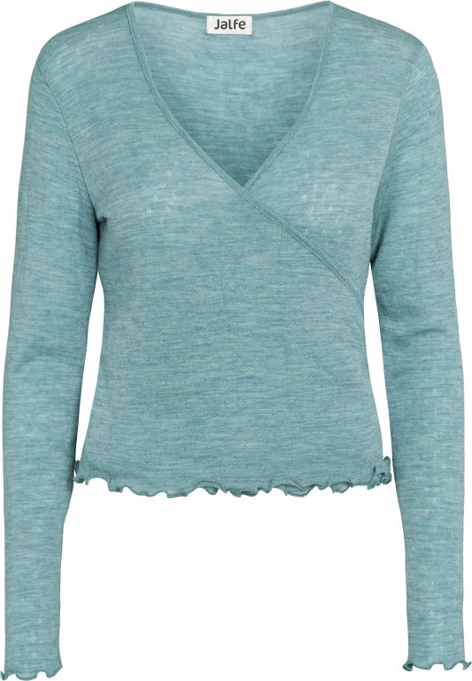 Wolle Wickel-Cardigan in Aqua mélange