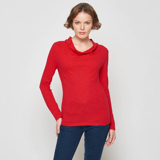 SALE -50%: Langarm-Shirt in rot aus Slub-Jersey von Tranquillo