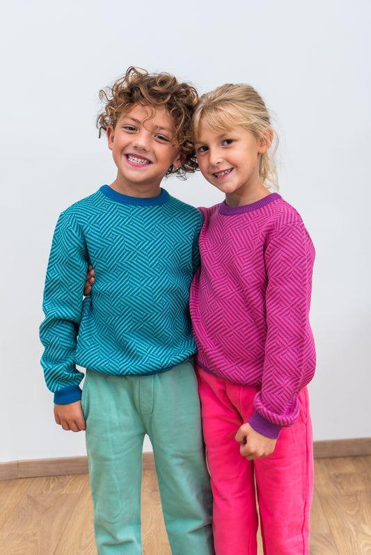 SALE: Gestrickter Pulli geometrisch in Mykonos Blue von Lily Balou