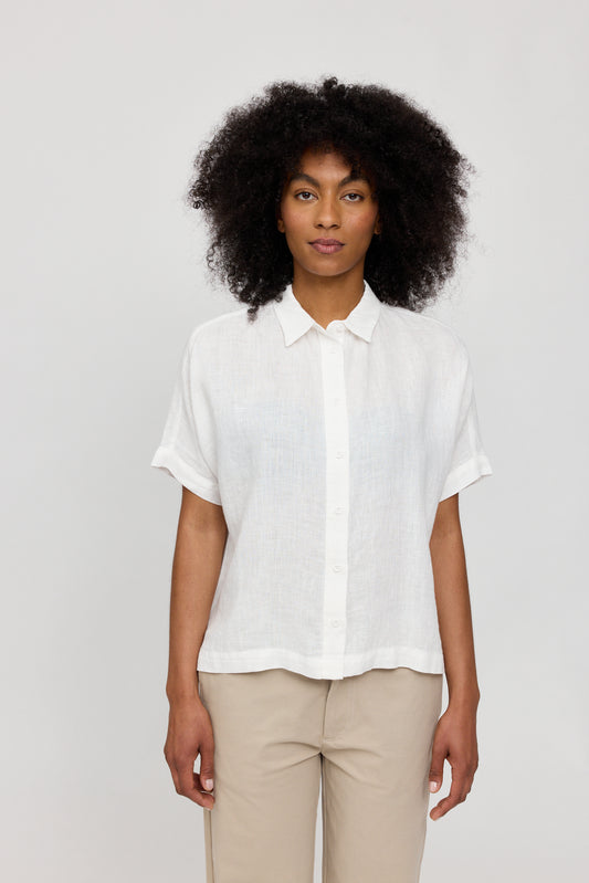 Kurzarm Leinen-Hemd in bright white