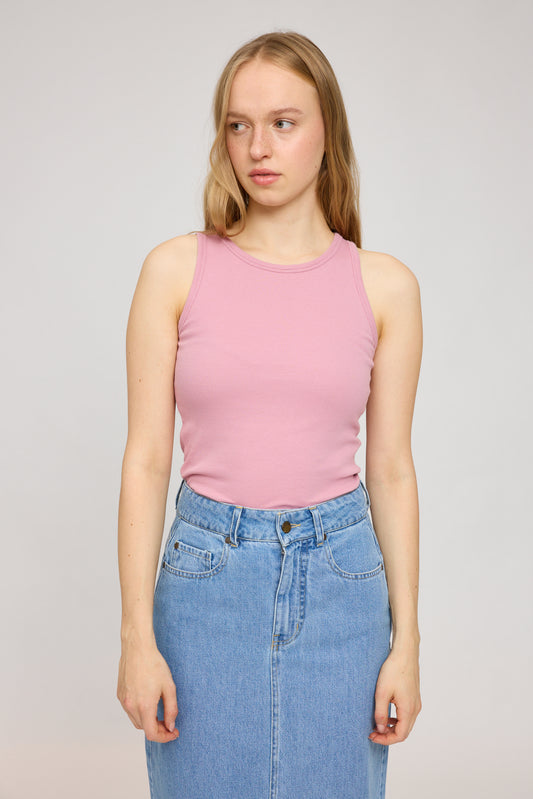Ribbed Tank Top in Powder Rose von Mazine