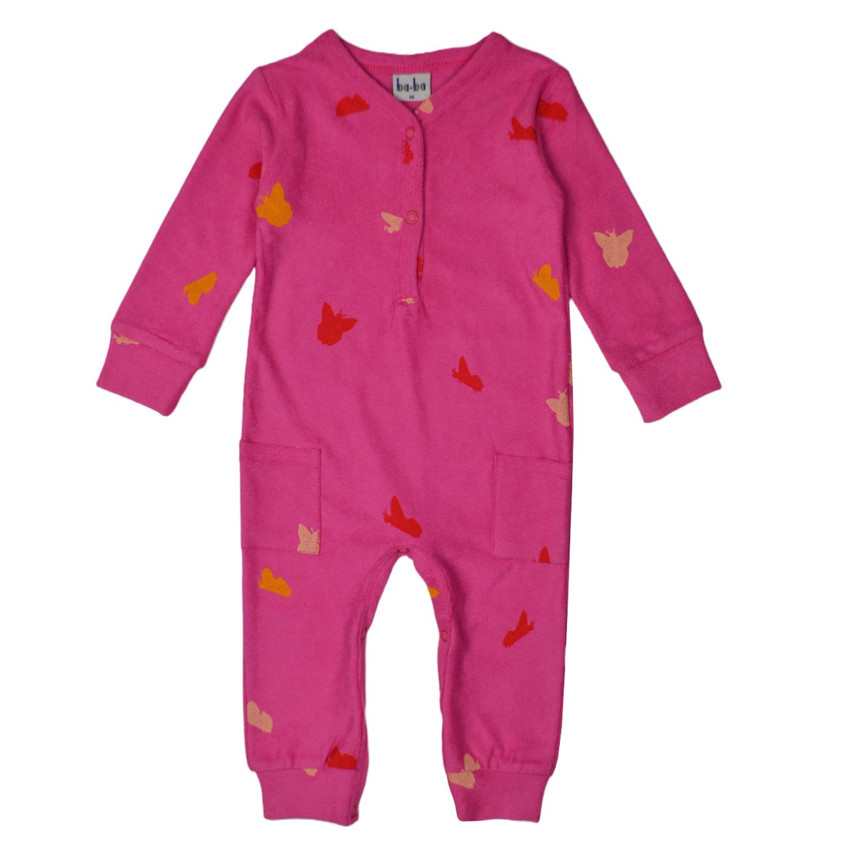 Frottée Babypyjama mit Schmetterlingen auf Rosa von Baba