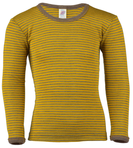Langarmshirt Wolle/Seide in gestreift safran/wallnuss