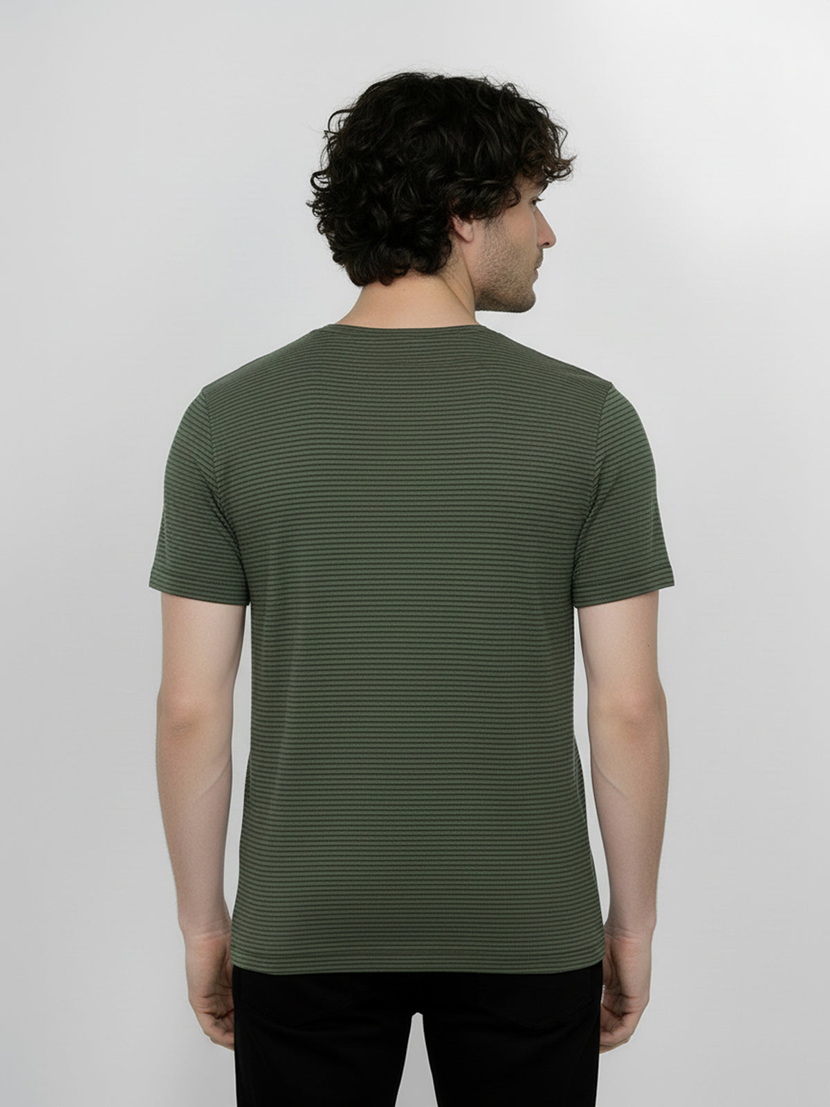 T-shirt gestreift Anthrazit/Olive von Greenbomb