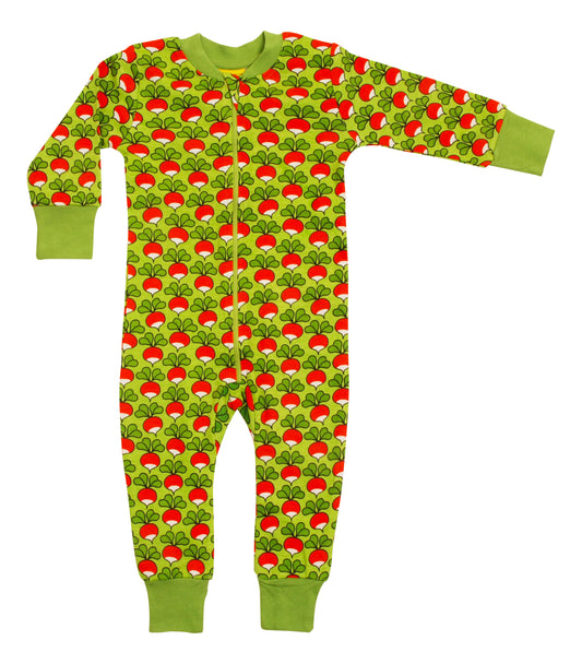 Einteiler-Pyjama mit Radiesli auf Grün von DUNS