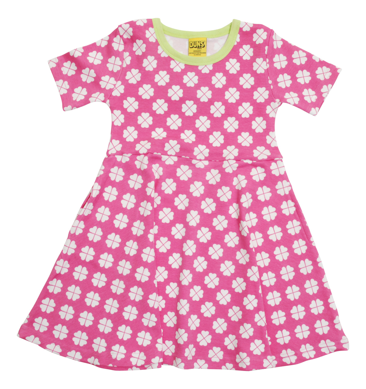 SALE: Kurzarm-Kleid mit Klee auf Rosa von DUNS