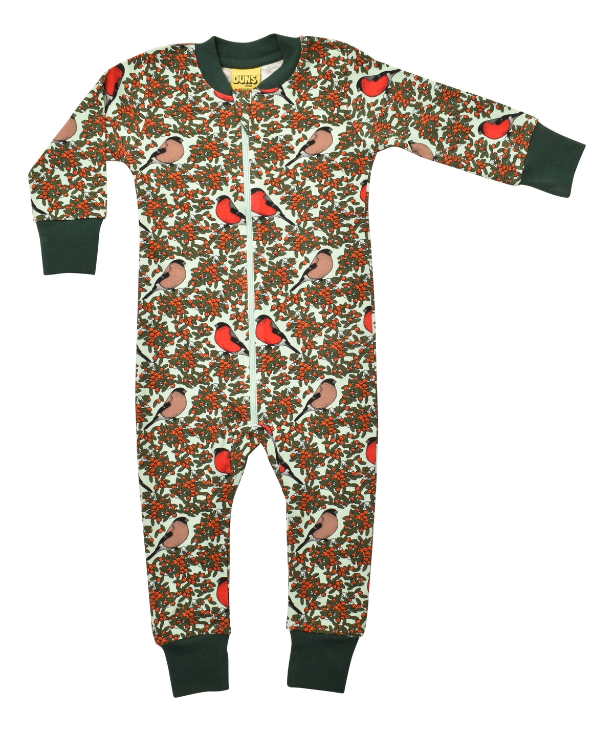 Einteiler-Pyjama mit Rotkehlchen auf Blau von DUNS