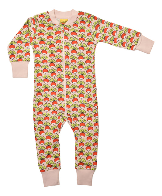 Einteiler-Pyjama mit Radieschen auf Pale Pink von DUNS