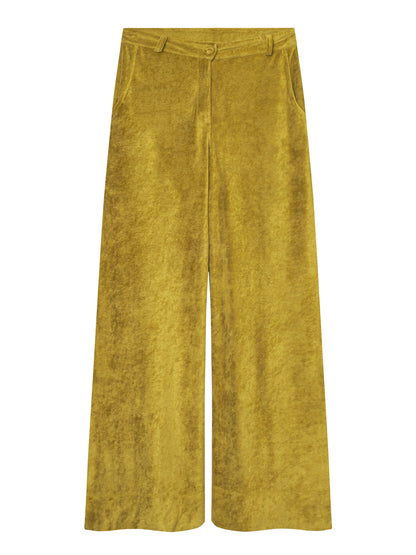 Velours-Hose mit weitem Bein in Gold von Mademoiselle Yéyé