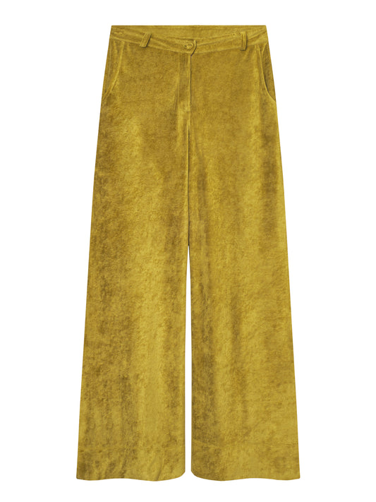 Velours-Hose mit weitem Bein in Gold von Mademoiselle Yéyé
