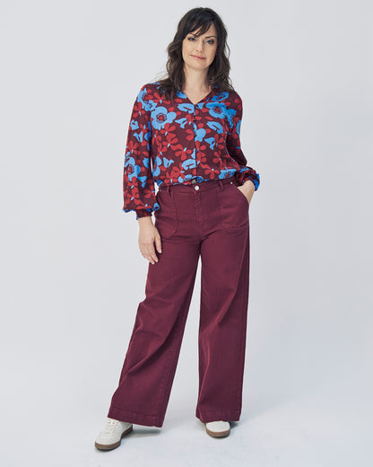 Jeans-Hose mit weitem Bein in Port von Mademoiselle Yéyé