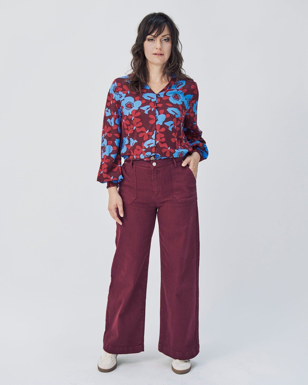Jeans-Hose mit weitem Bein in Port von Mademoiselle Yéyé