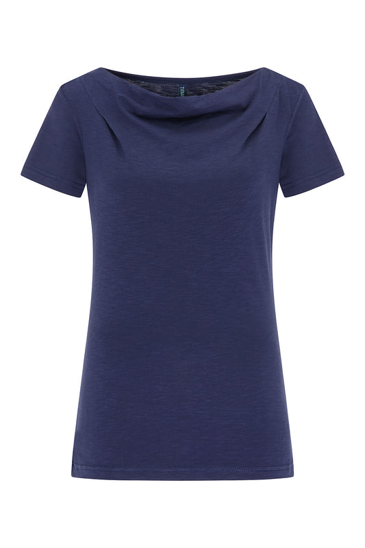 SALE: T-shirt Wasserfallkragen in Dunkelblau von Tranquillo