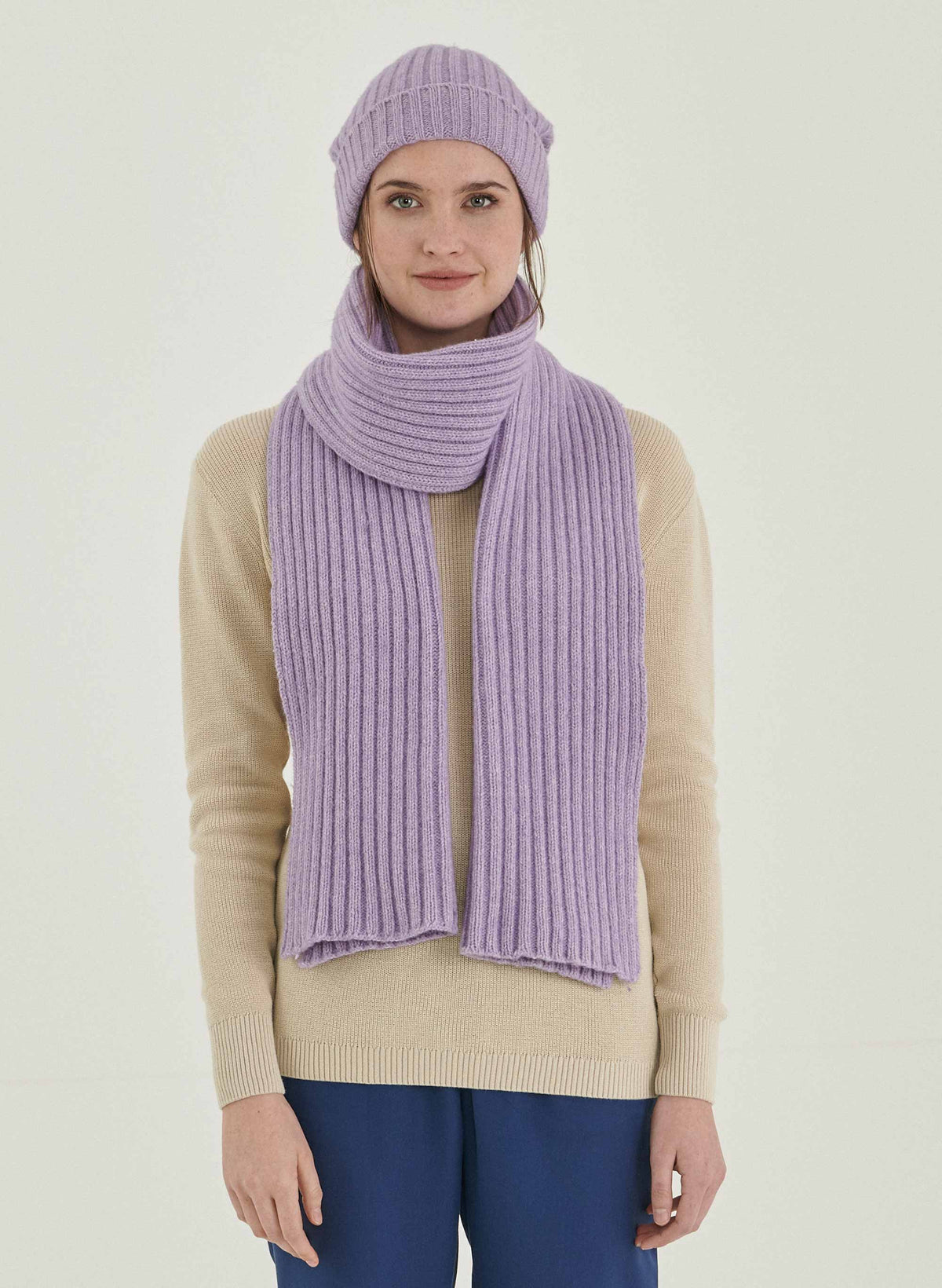 SALE -50% Woll-Pullover gestrickt in Grau/Violet/Blau von Organication