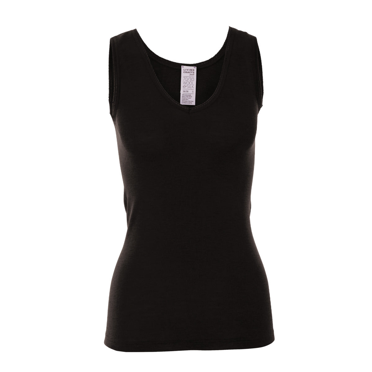 Trägershirt Wolle/Seide in Schwarz