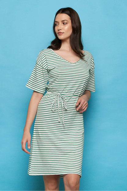 SALE -50%: Sommer-Kleid gestreift weiss-grün von Tranquillo
