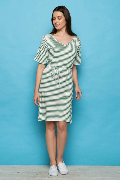 SALE -50%: Sommer-Kleid gestreift weiss-grün von Tranquillo