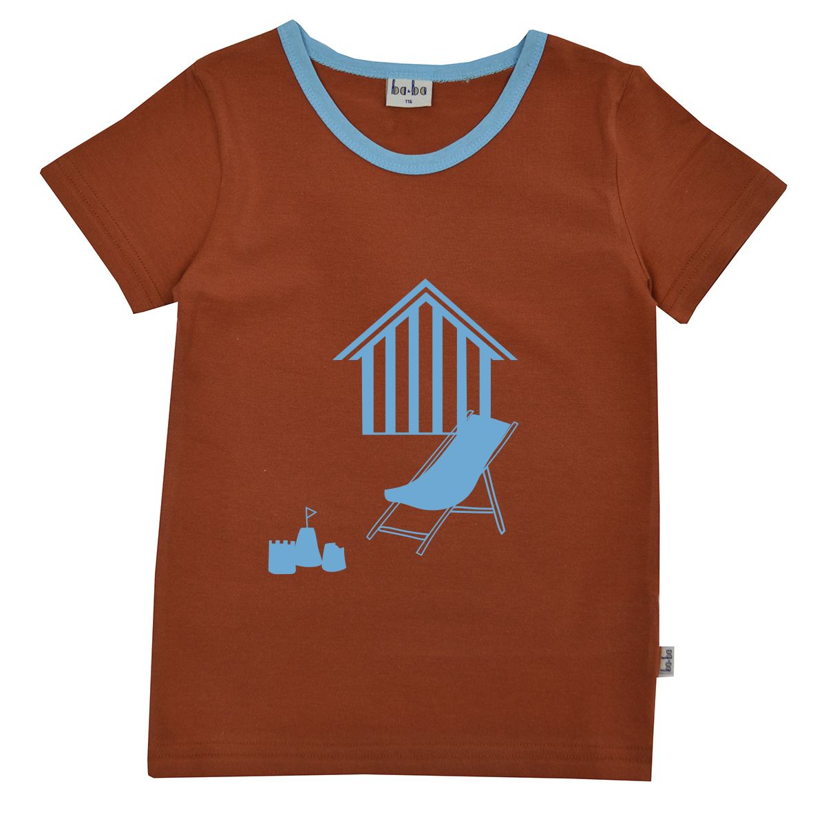 T-shirt mit Strandstimmung auf Rot/Braun von Baba
