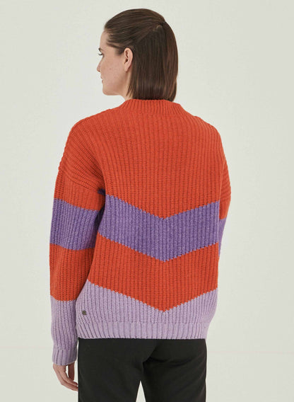 SALE -50%: Woll-Pullover gestrickt in Orangerot/Violet/Lila von Organication