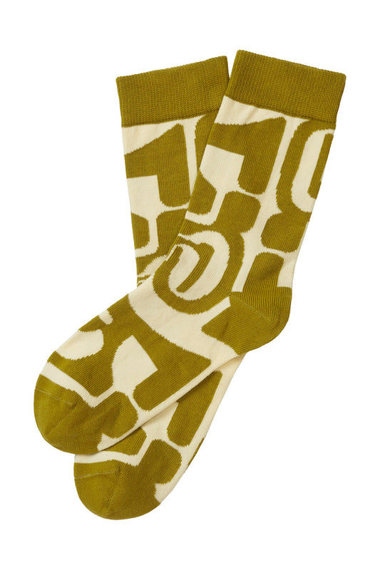 Socken abstrakt hellgelb/olive