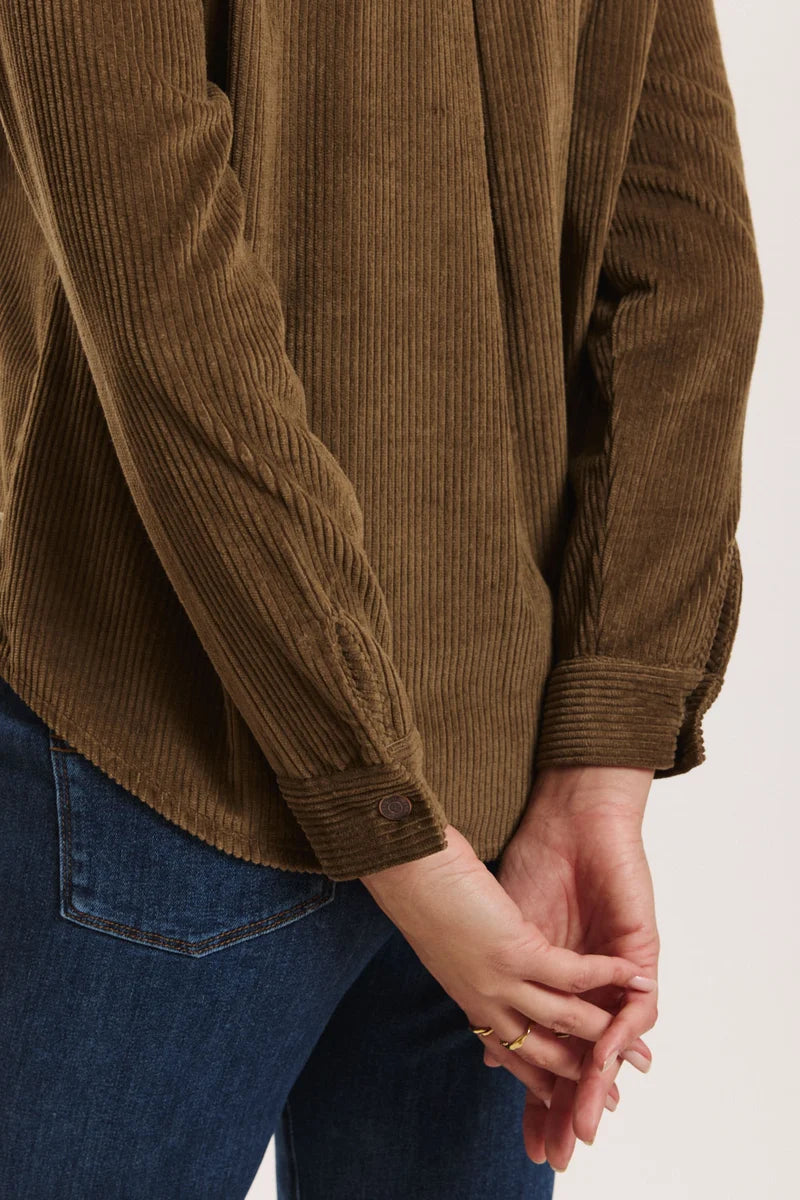 Cord-Hemdbluse in Taupe von Tranquillo