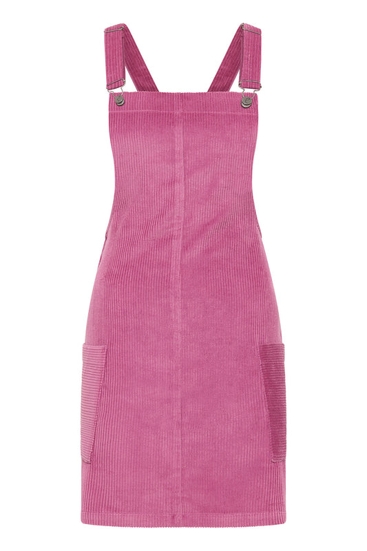 Latzkleid aus Cord in red violet von Tranquillo