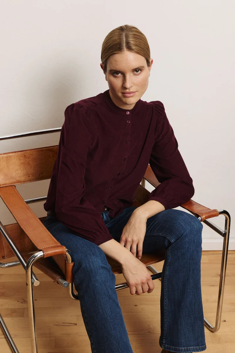 Cord-Bluse in Wine von Tranquillo