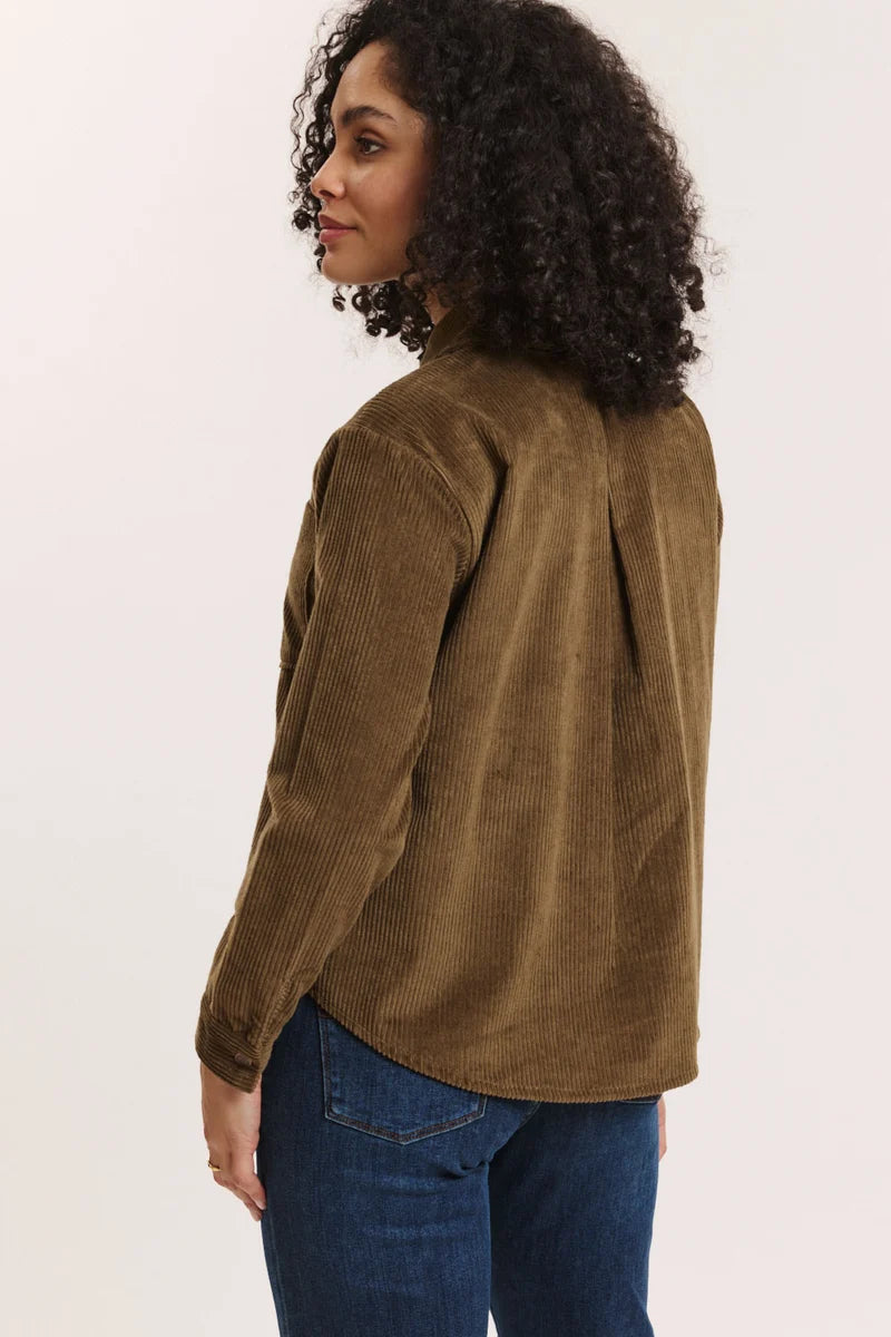 Cord-Hemdbluse in Taupe von Tranquillo