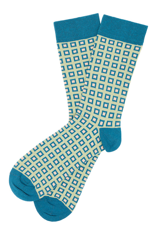 Socken mit Quadraten Grün/Petrol von Tranquillo
