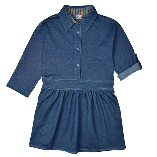 Jacquard-Kleid in uni Blau (Denimlook) von Baba